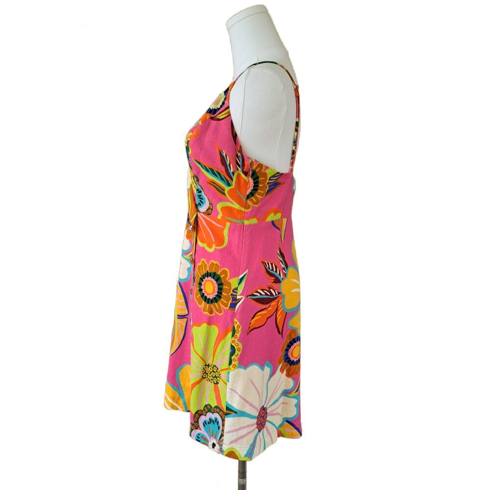 FARM RIO Pink Linen-blend Floral Garden Mini Wrap Dress Small Beachy Boho - Picture 5 of 14